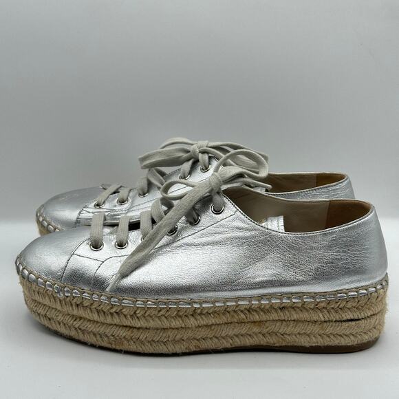 PRADA Metallic Silver Napa Platform Espadrille Sneaker Sz 40 / 10 $730 - Picture 4 of 10